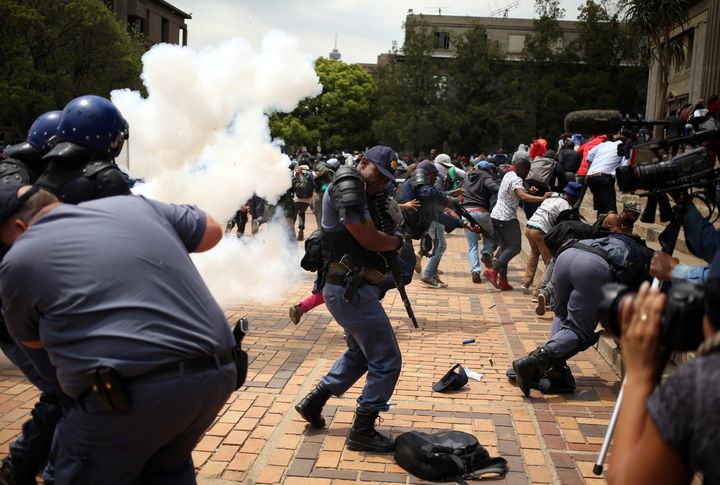Students clash with South African police at Johannesburg's University of the Witwatersrand, South Africa