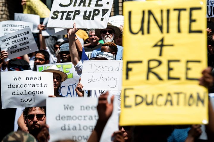 <strong>Student protesters in South Africa have demanded that all universities in the country are shut down until the government scraps tuition fees; protests at the University of Witwatersrand are pictured above</strong>