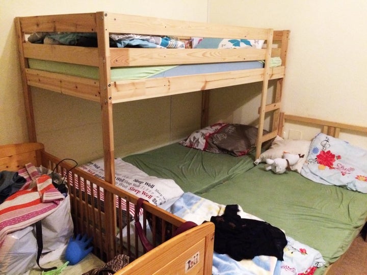 Several people live inside each room in this Berlin Red Cross shelter.