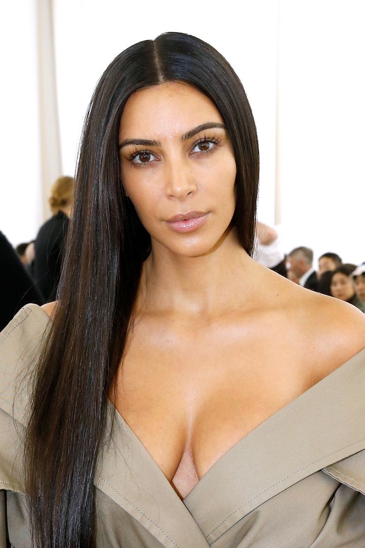 Kim Kardashian attends the Balenciaga show in Paris before the robbery. 