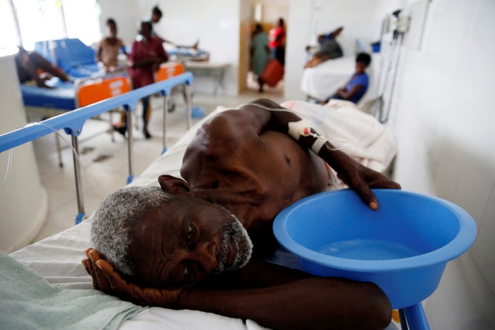 An injured man recovers at the hospital after Hurricane Matthew passed Jeremie, Haiti, on Oct. 6, 2016.