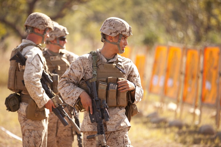 American soldiers participate in combat marksmanship training at the Australian Defence Force's training area south of Darwin