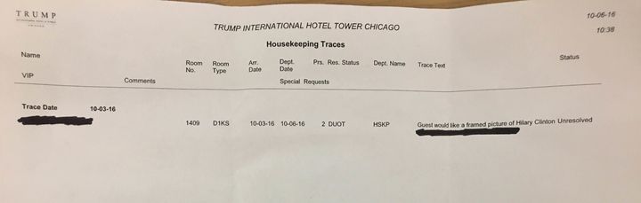 Jon Lorenzini took a photo of his housekeeping request receipt, showing he made the request in advance.