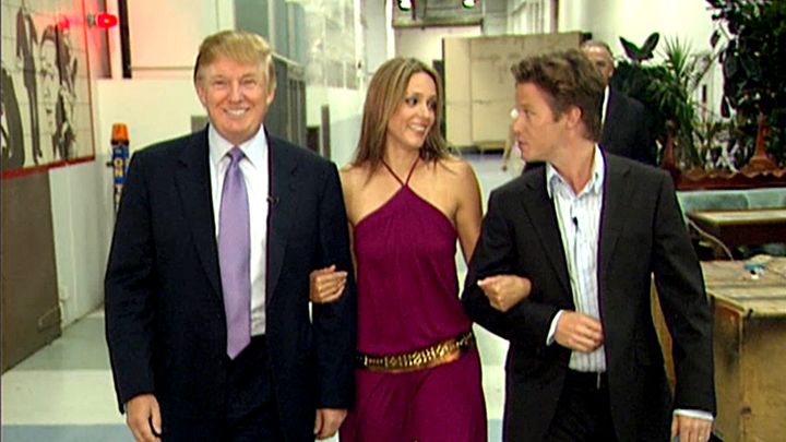 Donald Trump walks with Arianne Zucker and Billy Bush in 2005. He talked about eating Tic Tac breath mints before meeting Zucker, in case he decided to kiss her.