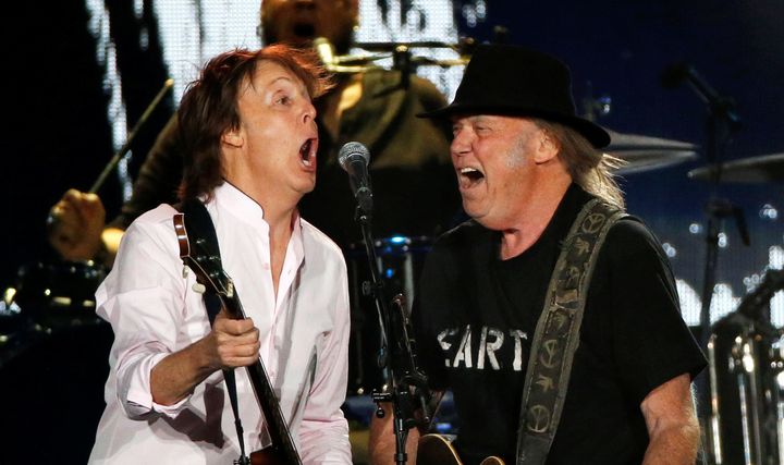 Paul McCartney and Neil Young took the stage at Desert Trip music festival in Indio, California, Oct. 8, 2016. 