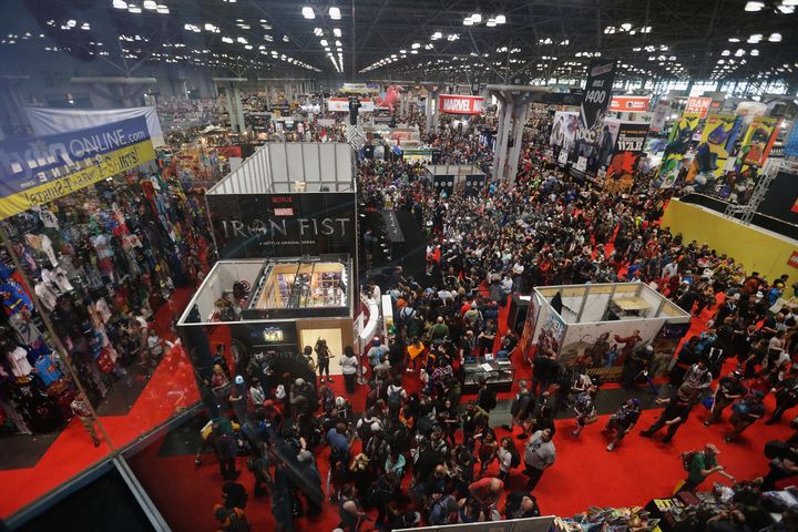 Inside the Javits Center at the peak of New York Comic Con. 