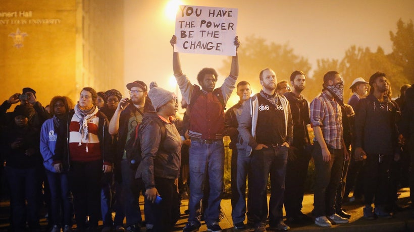 Young protesters gather in Ferguson, MO.