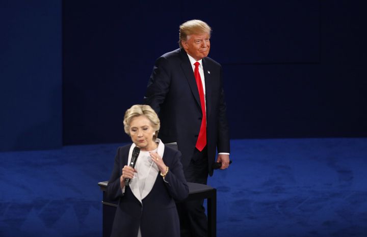 Donald Trump roamed the stage as Hillary Clinton spoke Sunday.
