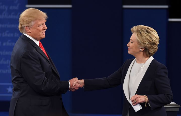 Trump and Clinton didn't shake hands before the debate, but did afterward.