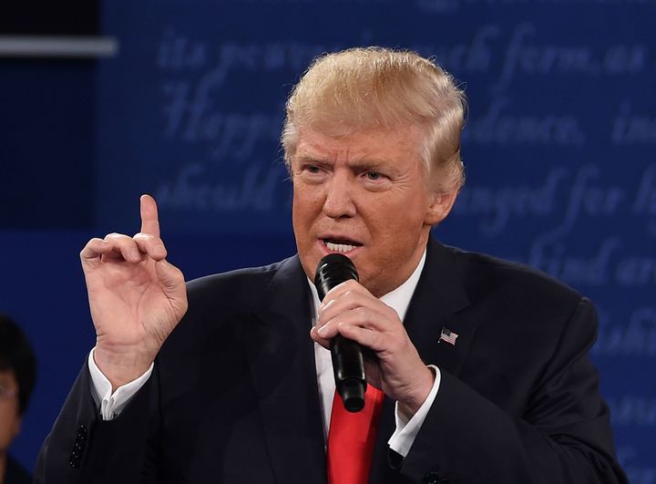 Donald Trump speaks during the second presidential debate at Washington University in St. Louis, Missouri, on Oct. 9, 2016.