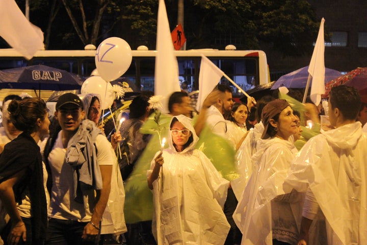 Protestors march for peace on October 7 in Medellín, Colombia’s second largest city and a stronghold of the movement against the peace deal between the Colombian government and the country's largest rebel group.