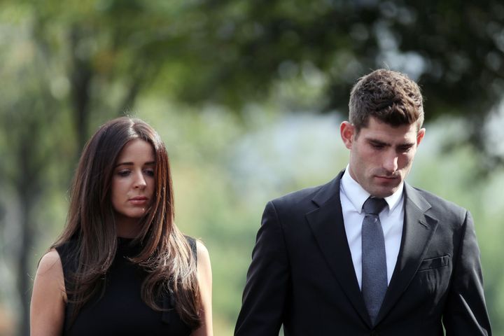 Footballer Ched Evans with partner Natasha Massey, who did not attend court on Monday 