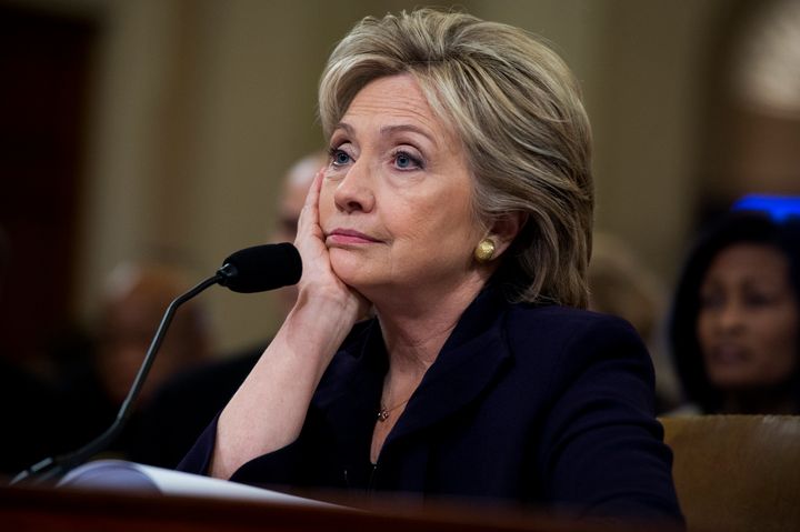 Secretary of State Hillary Clinton appearing bored during an 11-hour hearing held by the House Select Committee on Benghazi last year.