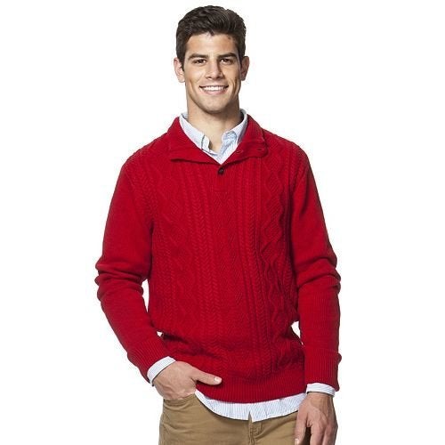 Men's Chaps Classic-Fit Cable-Knit Mockneck Sweater, 48.99