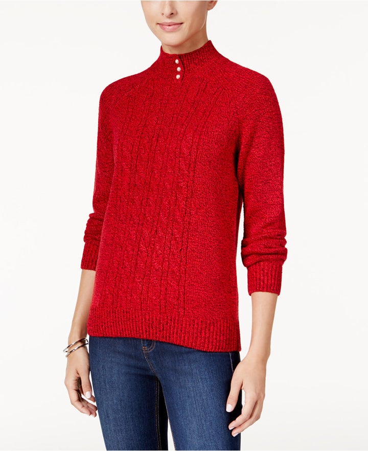 Karen Scott Mock-Neck Cable-Knit Sweater, $23.99