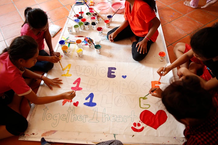 Girls painting for the show