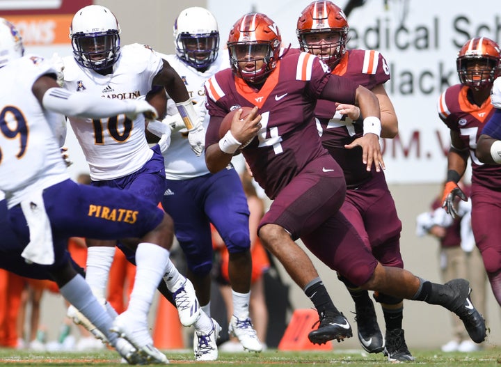 Junior college transfer quarterback Jerod Evans has 15 touchdown passes and just one interception for the surging Hokies.