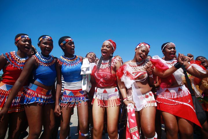 Women dressed in Zulu traditional attire take to the streets to celebrate South Africa's Heritage Day in Durban on September 24, 2016.