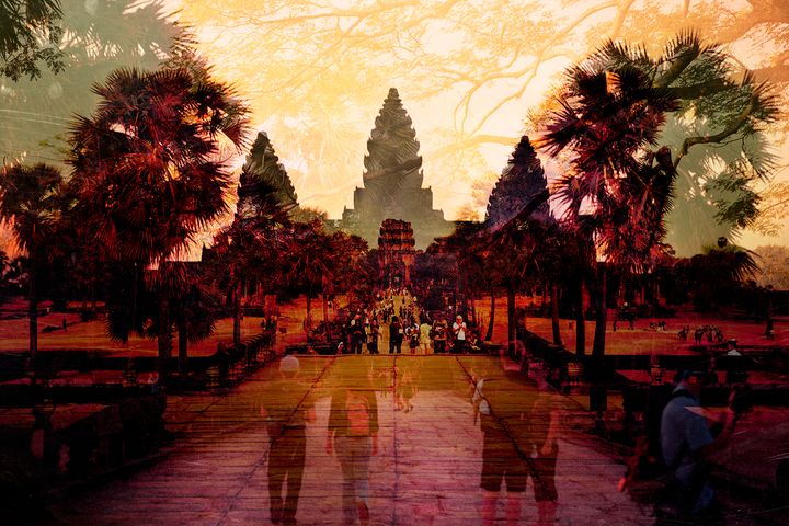 Double exposure of the Angkor Wat temple