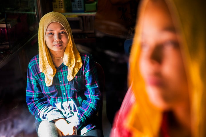 Girls at the hair salon in the market