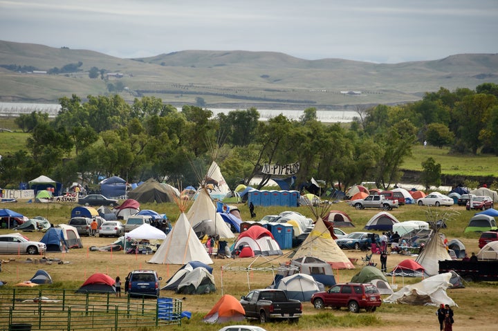 The Missouri River is seen in September beyond an encampment near Cannon Ball, North Dakota, where hundreds of people gathered to protest the Dakota Access Pipeline.