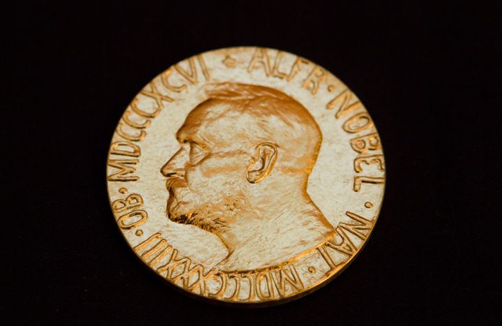 The front of the Nobel medal is seen in this picture from Dec. 8, 2010.