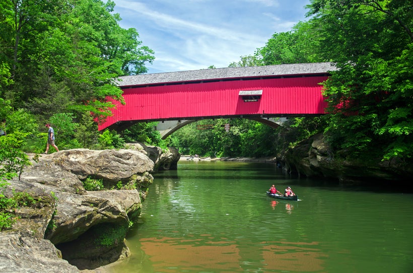 Paddling under the Narrows Covered Bridge