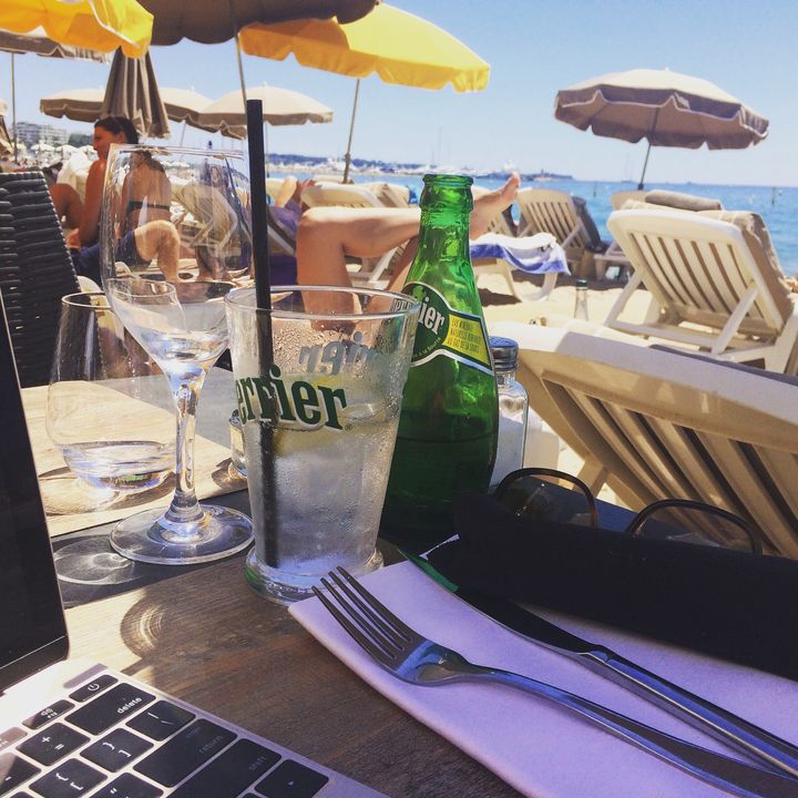 Writing at the beach in Cannes - because I could.
