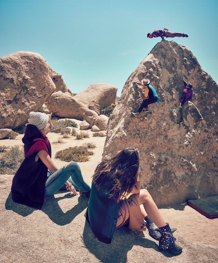 GQ <a href="http://www.gq.com/story/fall-fashion-rock-climbing-joshua-tree" target="_blank" role="link" class=" js-entry-link cet-external-link" data-vars-item-name="published a piece" data-vars-item-type="text" data-vars-unit-name="57fc3165e4b068ecb5e14d2c" data-vars-unit-type="buzz_body" data-vars-target-content-id="http://www.gq.com/story/fall-fashion-rock-climbing-joshua-tree" data-vars-target-content-type="url" data-vars-type="web_external_link" data-vars-subunit-name="article_body" data-vars-subunit-type="component" data-vars-position-in-subunit="3">published a piece</a> featuring mountain climbing titled, "We Took Fall's Crunchiest Designer Clothes Rock Climbing in Joshua Tree National Park," On Sept. 20, 2016.