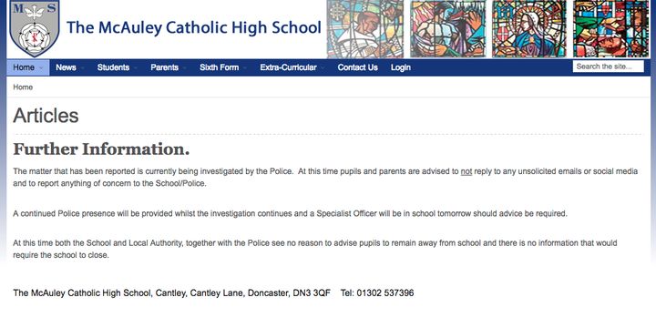 <strong>The McAuley Catholic High School posted a statement online saying the matter had been reported to the police.</strong>