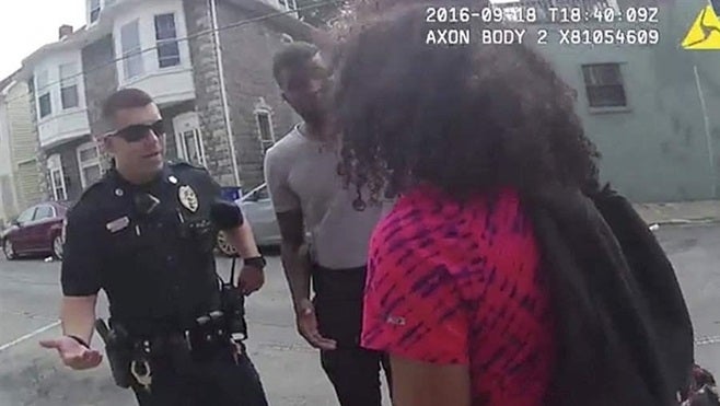 A Hagerstown, Maryland, police officer speaks with a 15-year-old girl in a video frame taken by a police body camera. States