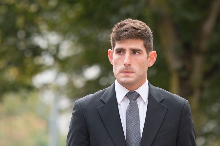 <strong>Ched Evans arriving at Cardiff Crown on 11 October </strong>