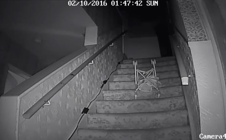 The moment a pushchair hurtled down the stairs in the now notorious Pontfract property 