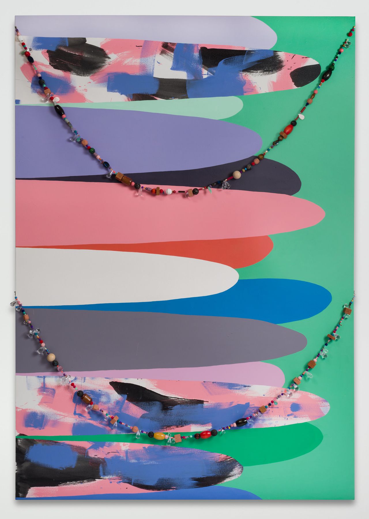 Sarah Cain, "untitled (beads)," 2016. Acrylic, beads, and string on canvas, 104 x 72 inches.