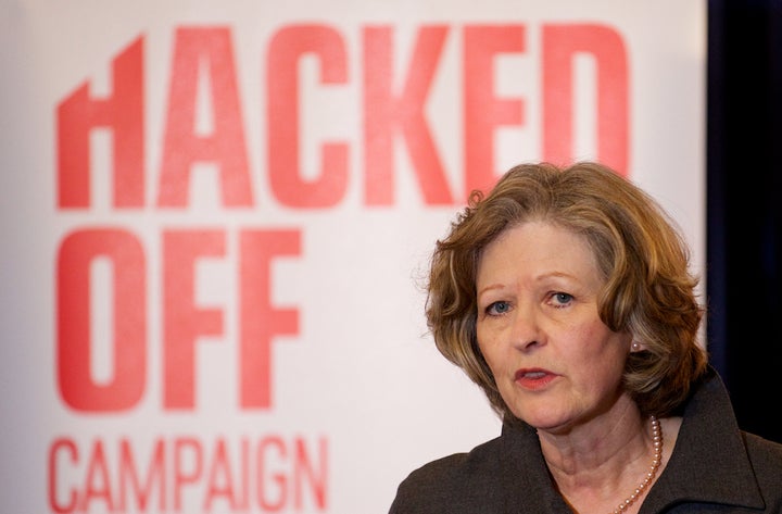 Baroness Sheila Hollins speaking at a Hacked Off press conference in 2013