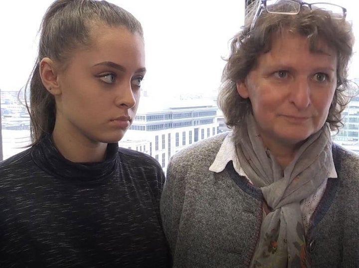 <strong>Kathrin Davies (right) with her daughter Jessica at Birmingham Crown Court</strong>