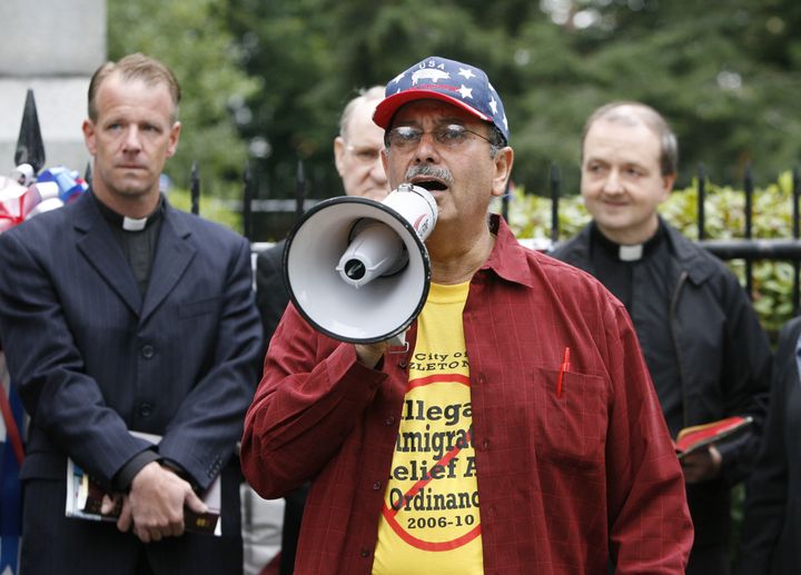 Dr. Agapito Lopez, then vice president of the Hazleton Area Latino Association, speaks during an immigration vigil in 2006.