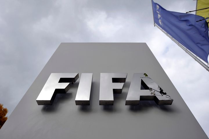A FIFA logo next to the entrance at the FIFA headquarters on October 9, 2015 in Zurich, Switzerland.