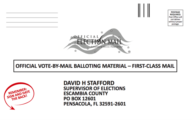 Ballot envelopes in Escambia County, Florida, now feature a reminder for voters. 