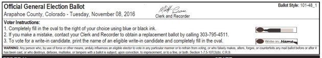 Ballot instructions for voters in Arapahoe County, Colorado