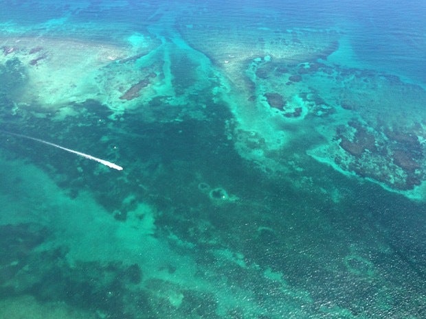 Beautiful Caribbean waters views from our Cozumel flight.