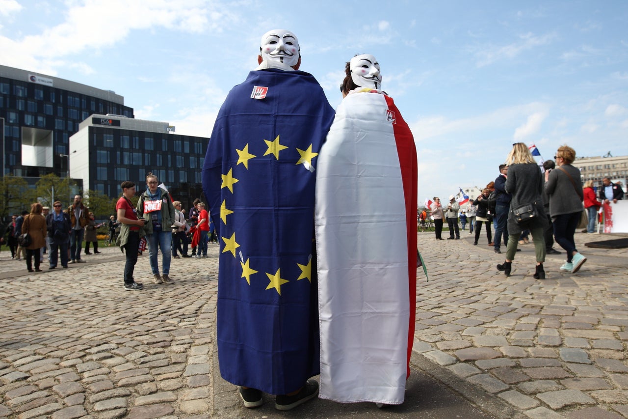 People protest against Law and Justice ruling party attempt to change constitutional law in Gdansk, Poland, on May 3, 2016.