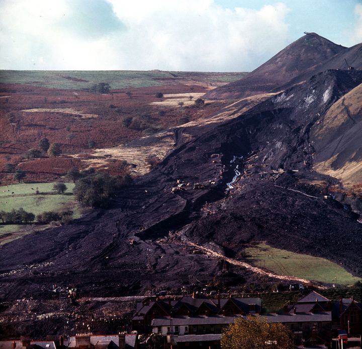 An aerial view of the slurry which poured down the hillside