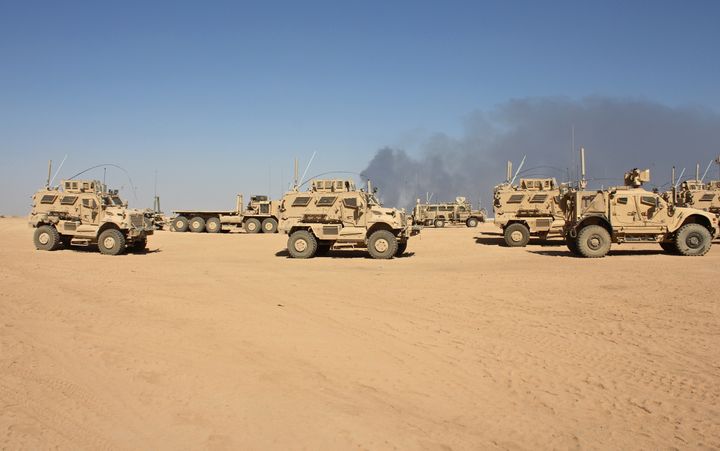 Mine-resistant vehicles based at Qayyarah Airfield West, which will be a key staging area for U.S. and allied troops during the battle for Mosul. ISIS often uses roadside bombs and suicide bombers to target combatants and civilians.