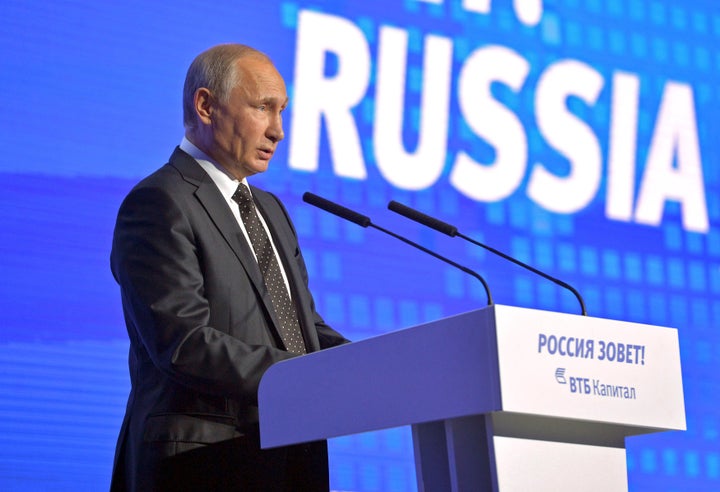 Russian President Vladimir Putin delivers a speech during the annual VTB Capital "Russia Calling!" Investment Forum in Moscow, Russia, October 12, 2016.