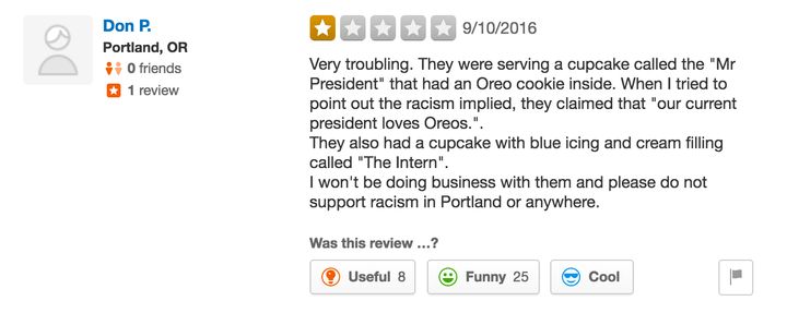One user's Yelp review of the bakery. 