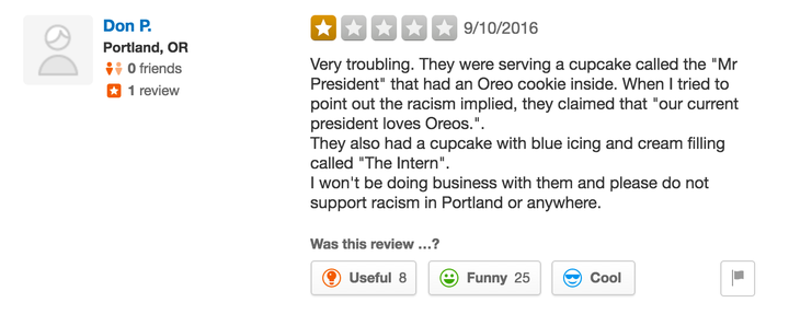 One user's Yelp review of the bakery.