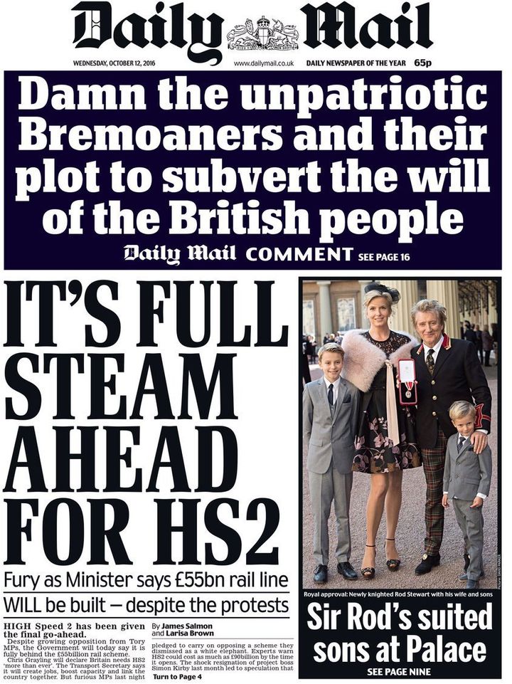 The Daily Mail's front page on Wednesday