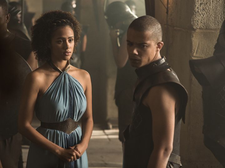 Nathalie Emmanuel and Jacob Anderson in 'Game of Thrones.'