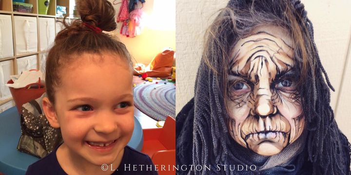 Artist Lynn Hetherington Becker's favorite face-painting piece was for her friend's 3-year-old daughter in which she made her look older.
